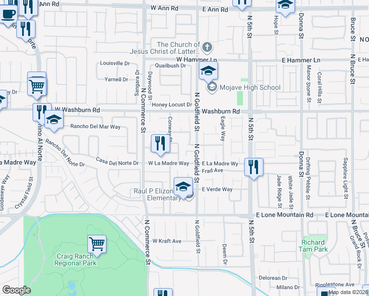 map of restaurants, bars, coffee shops, grocery stores, and more near 29 Blue Sunrise Avenue in North Las Vegas