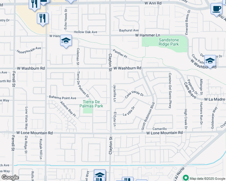 map of restaurants, bars, coffee shops, grocery stores, and more near 5059 Jacarilla Lane in North Las Vegas