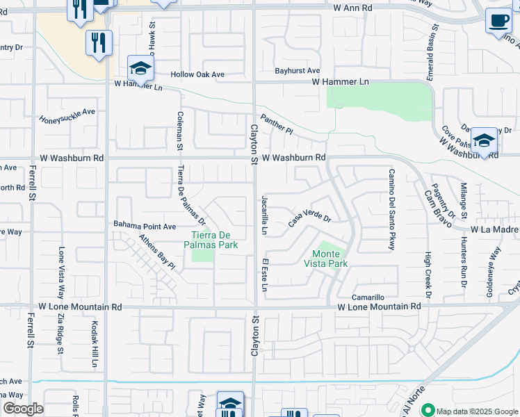 map of restaurants, bars, coffee shops, grocery stores, and more near 5059 Jacarilla Lane in North Las Vegas