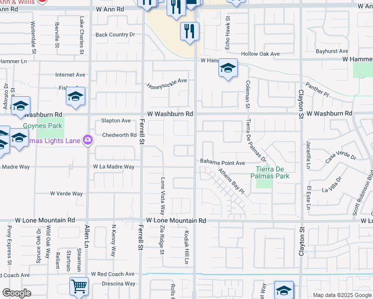 map of restaurants, bars, coffee shops, grocery stores, and more near 1372 Amber Crossing Street in North Las Vegas