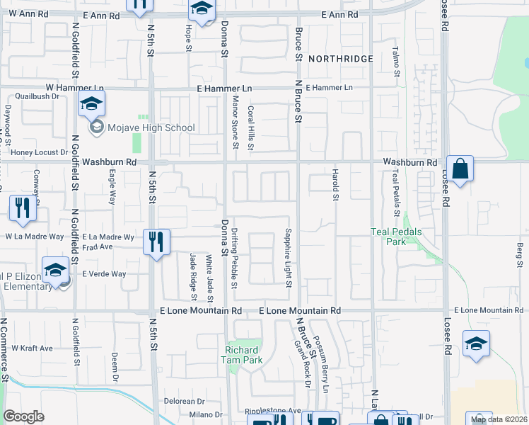 map of restaurants, bars, coffee shops, grocery stores, and more near 1106 Emerald Stone Avenue in North Las Vegas