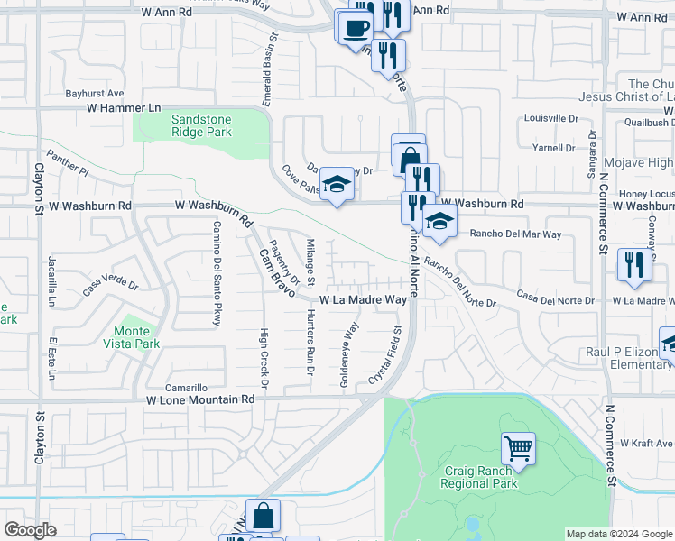 map of restaurants, bars, coffee shops, grocery stores, and more near 1049 Chestnut Bay Avenue in North Las Vegas