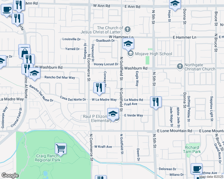 map of restaurants, bars, coffee shops, grocery stores, and more near 5028 North Crying Heart Street in North Las Vegas