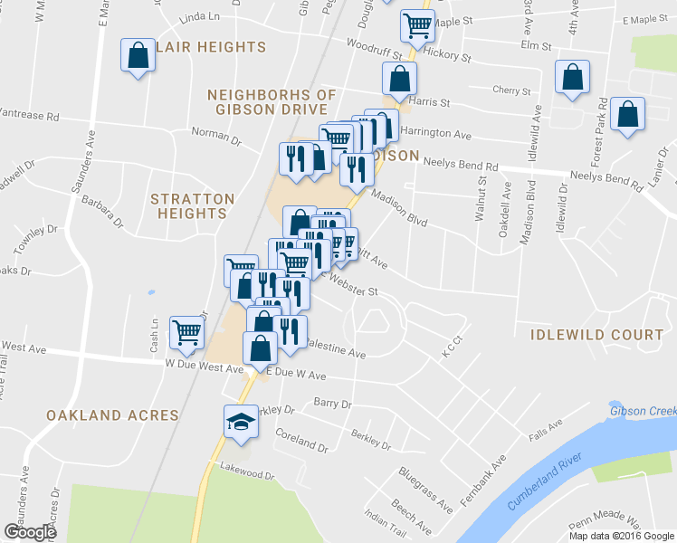 map of restaurants, bars, coffee shops, grocery stores, and more near 105 East Webster Street in Nashville