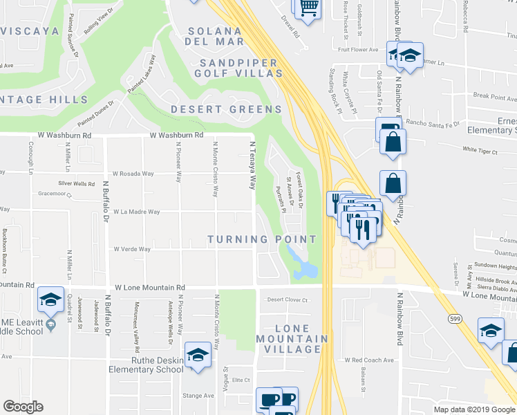 map of restaurants, bars, coffee shops, grocery stores, and more near 4980 Black Bear Road in Las Vegas