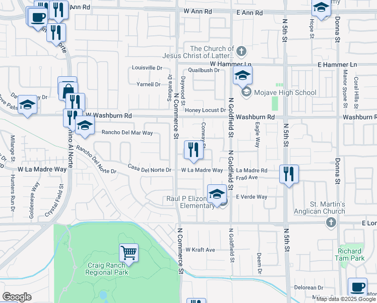 map of restaurants, bars, coffee shops, grocery stores, and more near 213 Melon Aroma Avenue in North Las Vegas