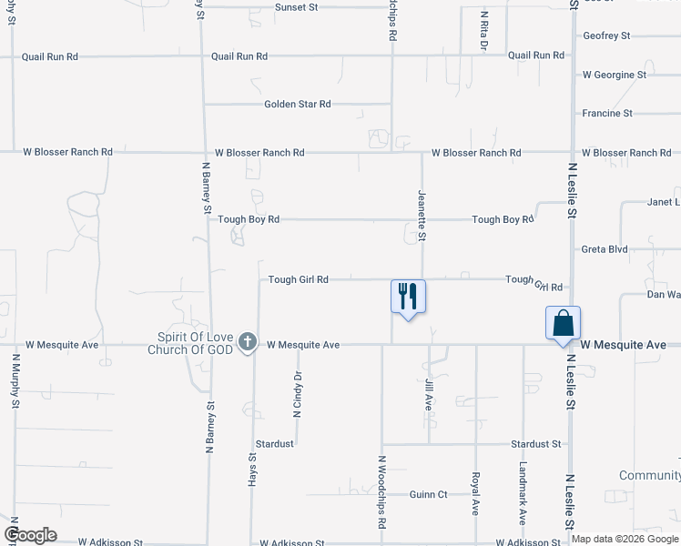 map of restaurants, bars, coffee shops, grocery stores, and more near 2590 Tough Girl Road in Pahrump