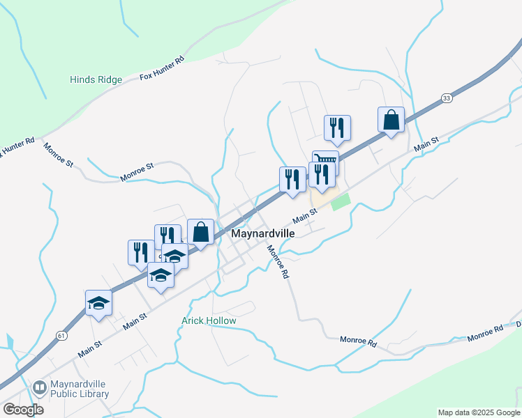 map of restaurants, bars, coffee shops, grocery stores, and more near 4306 Tennessee 61 in Maynardville