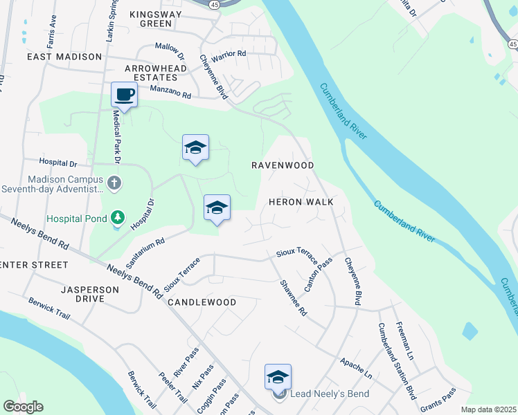 map of restaurants, bars, coffee shops, grocery stores, and more near 1132 Shawnee Road in Nashville