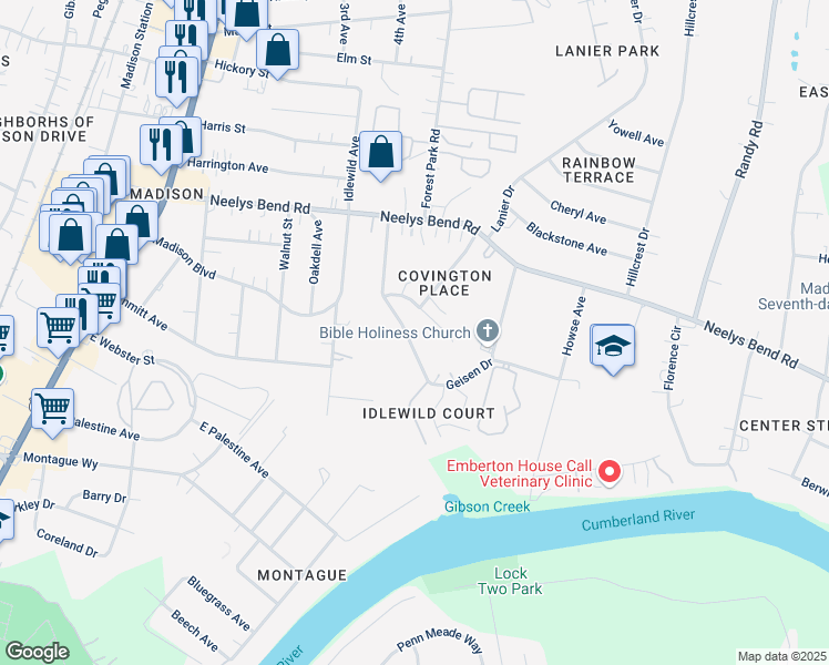map of restaurants, bars, coffee shops, grocery stores, and more near 831 Idlewild Drive in Nashville
