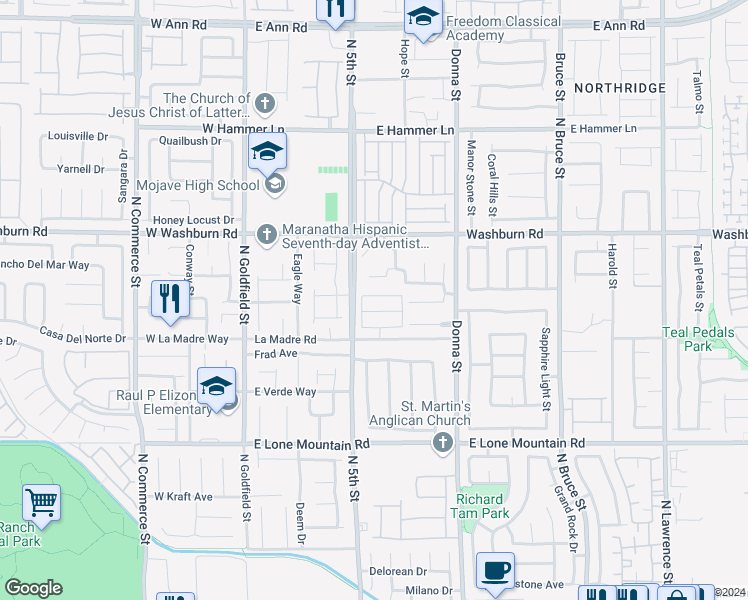map of restaurants, bars, coffee shops, grocery stores, and more near 517 Abrazar Avenue in North Las Vegas