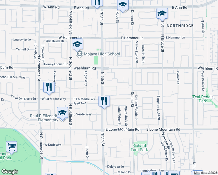 map of restaurants, bars, coffee shops, grocery stores, and more near 521 Abrazar Avenue in North Las Vegas