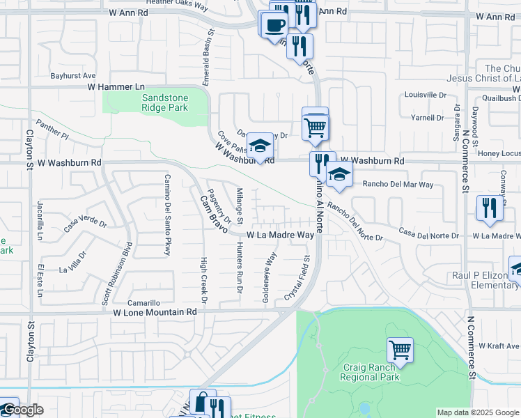 map of restaurants, bars, coffee shops, grocery stores, and more near 1053 Chestnut Bay Ave in North Las Vegas
