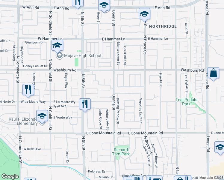 map of restaurants, bars, coffee shops, grocery stores, and more near 5094 1st Sun Street in North Las Vegas