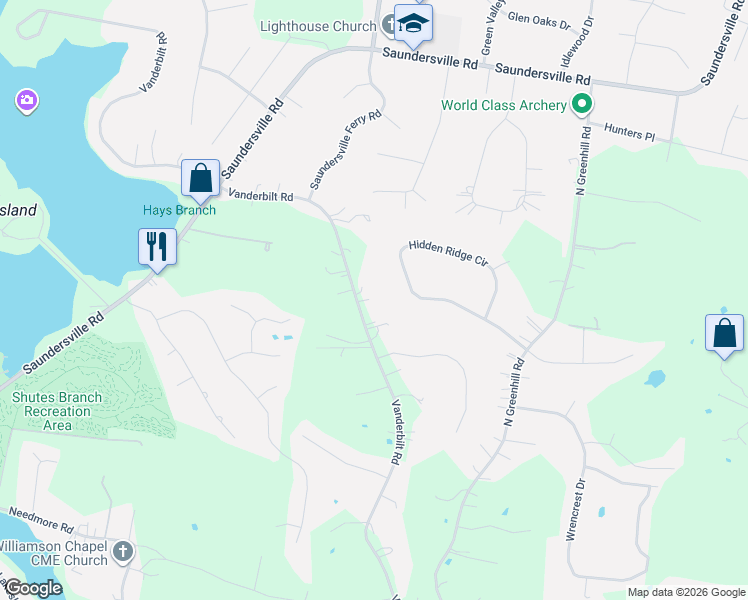 map of restaurants, bars, coffee shops, grocery stores, and more near 930 Vanderbilt Road in Mount Juliet