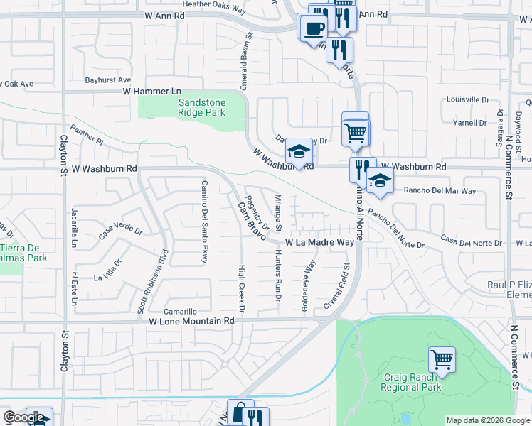 map of restaurants, bars, coffee shops, grocery stores, and more near 1225 Taramar Street in North Las Vegas