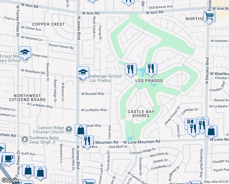map of restaurants, bars, coffee shops, grocery stores, and more near 5617 Beach Mill Way in Las Vegas