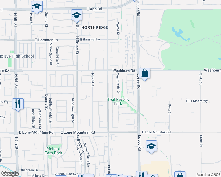 map of restaurants, bars, coffee shops, grocery stores, and more near 5044 Blue Rose Street in North Las Vegas