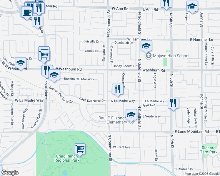 map of restaurants, bars, coffee shops, grocery stores, and more near 213 Melon Aroma Avenue in North Las Vegas