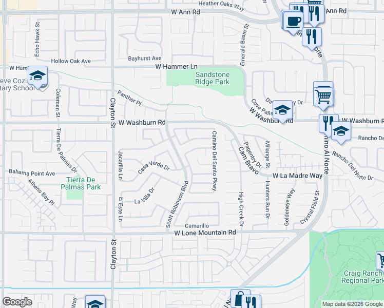 map of restaurants, bars, coffee shops, grocery stores, and more near 1548 Ascension in North Las Vegas