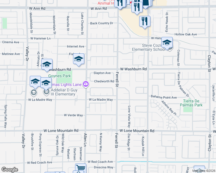 map of restaurants, bars, coffee shops, grocery stores, and more near 3415 Ocatillo Mesa Way in North Las Vegas