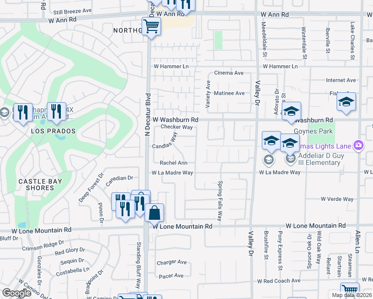 map of restaurants, bars, coffee shops, grocery stores, and more near 5040 Sock Hop Way in North Las Vegas