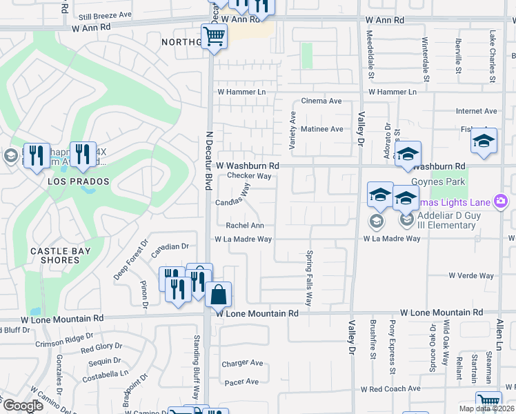 map of restaurants, bars, coffee shops, grocery stores, and more near 5040 Sock Hop Way in North Las Vegas