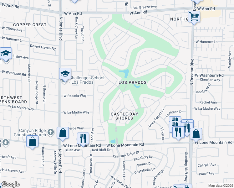map of restaurants, bars, coffee shops, grocery stores, and more near 5109 Pacific Grove Drive in Las Vegas