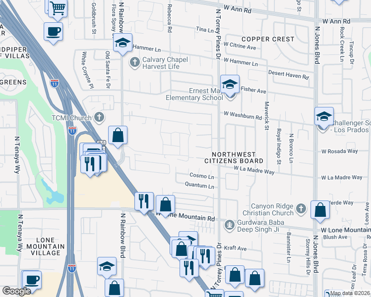 map of restaurants, bars, coffee shops, grocery stores, and more near 4933 Vega Ln in Las Vegas