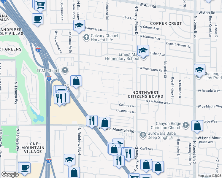 map of restaurants, bars, coffee shops, grocery stores, and more near 4933 Vega Ln in Las Vegas