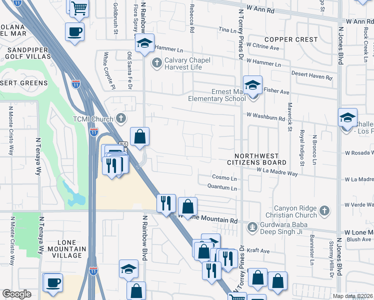 map of restaurants, bars, coffee shops, grocery stores, and more near 6490 Secret Grove Avenue in Las Vegas
