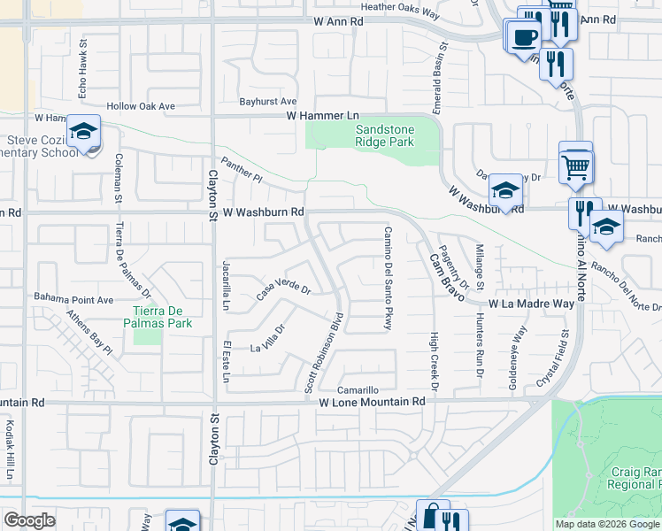 map of restaurants, bars, coffee shops, grocery stores, and more near 5041 Monte Del Sol Lane in North Las Vegas