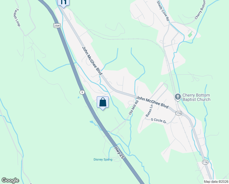 map of restaurants, bars, coffee shops, grocery stores, and more near 2122 Tennessee 116 in Caryville