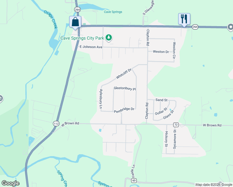 map of restaurants, bars, coffee shops, grocery stores, and more near 925 Woodley Green Lane in Cave Springs