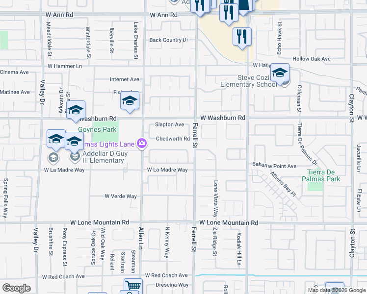 map of restaurants, bars, coffee shops, grocery stores, and more near 5038 Cactus Mesa Way in North Las Vegas