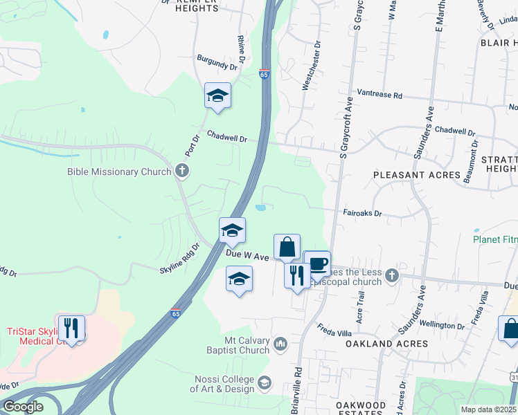 map of restaurants, bars, coffee shops, grocery stores, and more near 1022 South Graycroft Avenue in Nashville