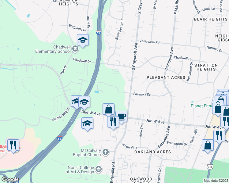 map of restaurants, bars, coffee shops, grocery stores, and more near 1022 South Graycroft Avenue in Nashville