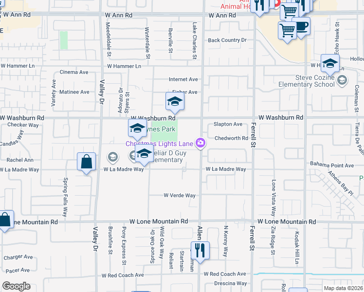 map of restaurants, bars, coffee shops, grocery stores, and more near 3804 Vincelli Ave in North Las Vegas