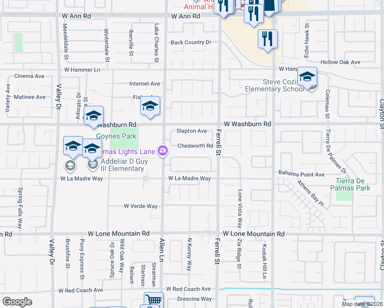 map of restaurants, bars, coffee shops, grocery stores, and more near 3418 Ocatillo Mesa Way in North Las Vegas