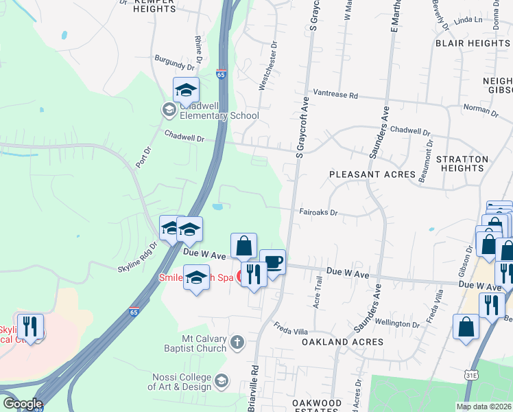 map of restaurants, bars, coffee shops, grocery stores, and more near 1022 South Graycroft Avenue in Nashville