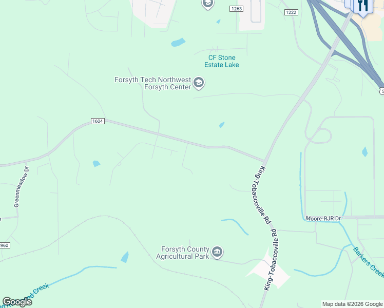 map of restaurants, bars, coffee shops, grocery stores, and more near 3170 Spainhour Mill Road in Tobaccoville