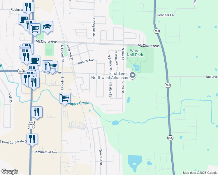 map of restaurants, bars, coffee shops, grocery stores, and more near 125 South Bailey Street in Lowell