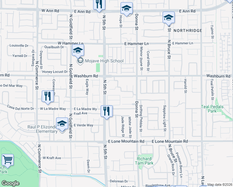map of restaurants, bars, coffee shops, grocery stores, and more near 614 Abrazar Avenue in North Las Vegas
