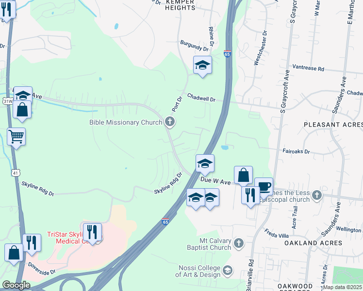 map of restaurants, bars, coffee shops, grocery stores, and more near 720 Due West Avenue North in Nashville
