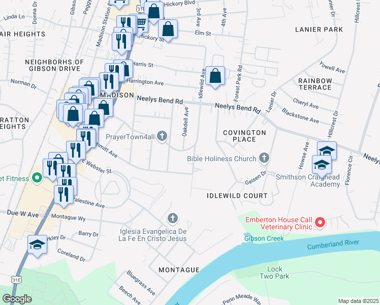 map of restaurants, bars, coffee shops, grocery stores, and more near 330 Madison Boulevard in Nashville
