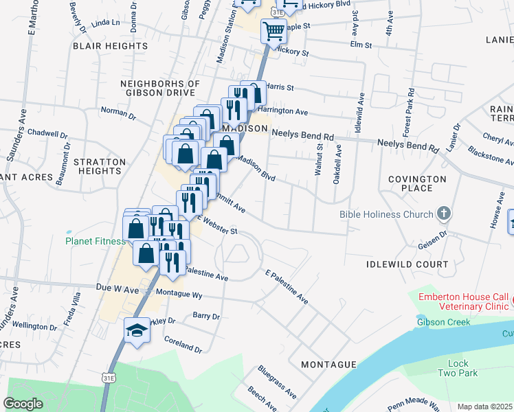 map of restaurants, bars, coffee shops, grocery stores, and more near 852 Argle Avenue in Nashville