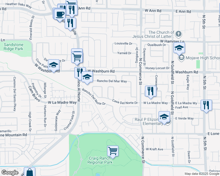 map of restaurants, bars, coffee shops, grocery stores, and more near 5033 Vista Loma Way in North Las Vegas