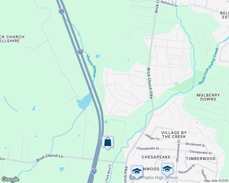 map of restaurants, bars, coffee shops, grocery stores, and more near Interstate 24 in Nashville