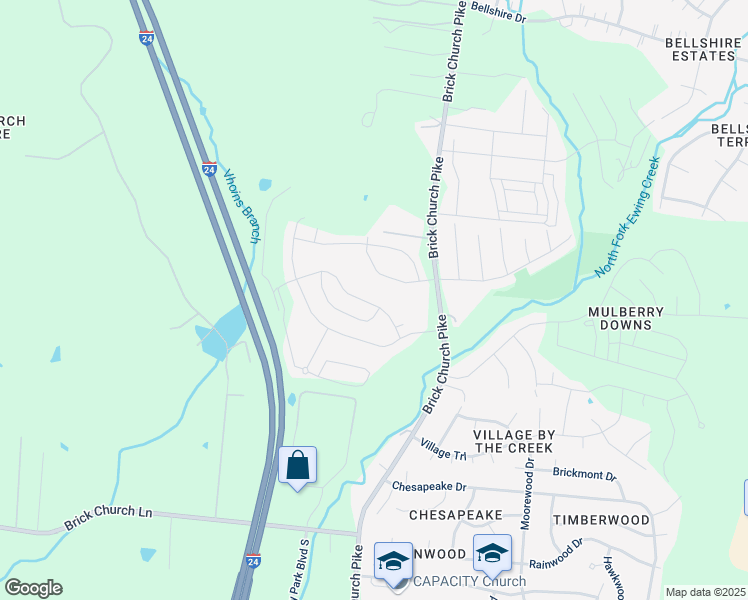 map of restaurants, bars, coffee shops, grocery stores, and more near 2624 Thornton Grove Boulevard in Nashville