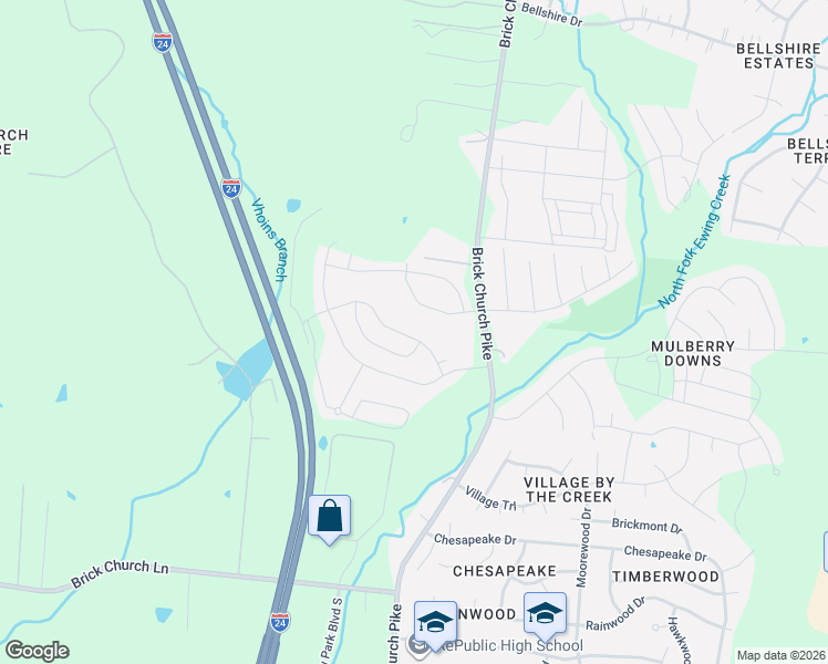 map of restaurants, bars, coffee shops, grocery stores, and more near 2624 Thornton Grove Boulevard in Nashville